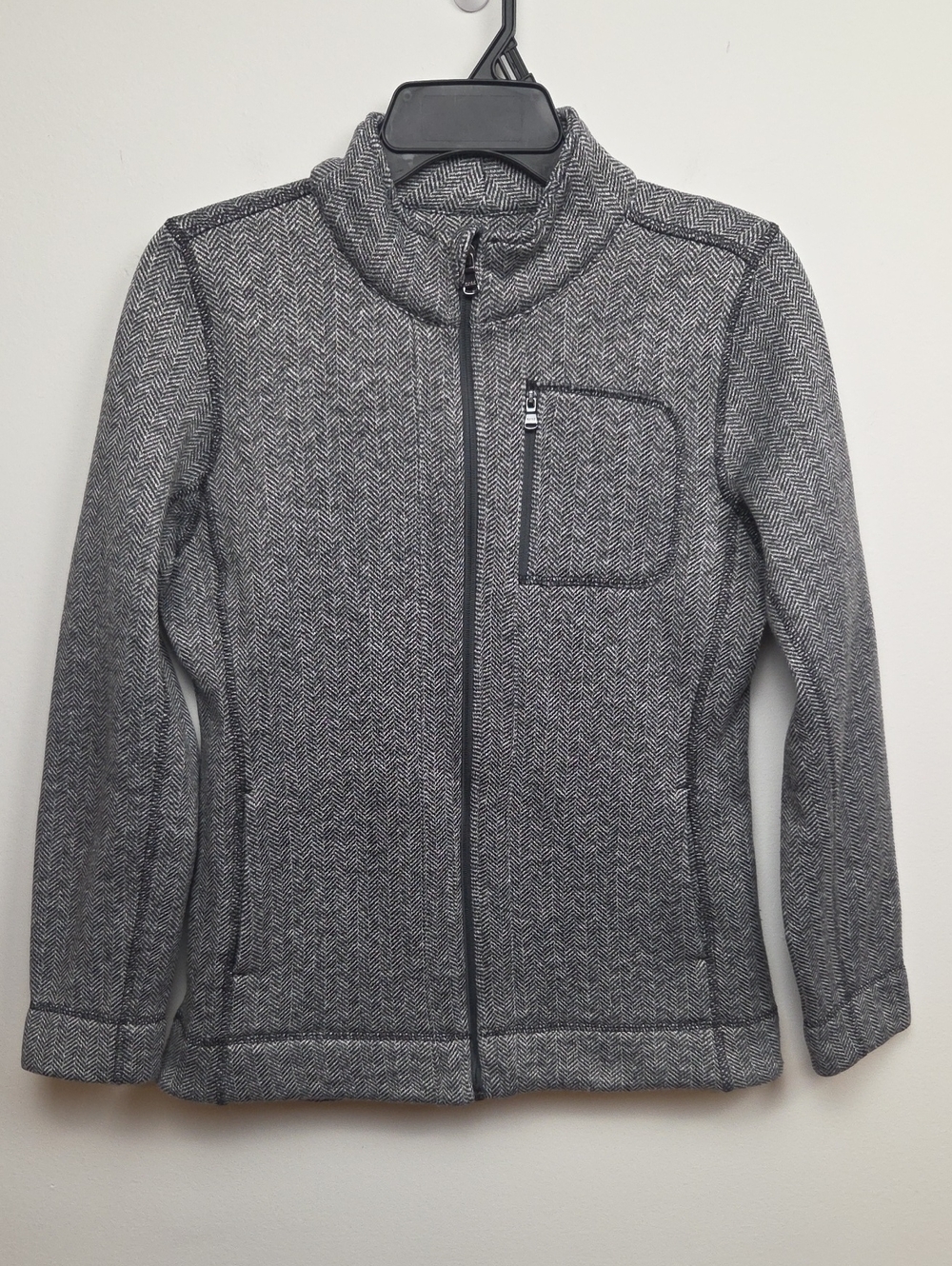 Andrew Marc NY Fleece Lined Grey Knit Herringbone Full Zip Up Athletic Jacket S
